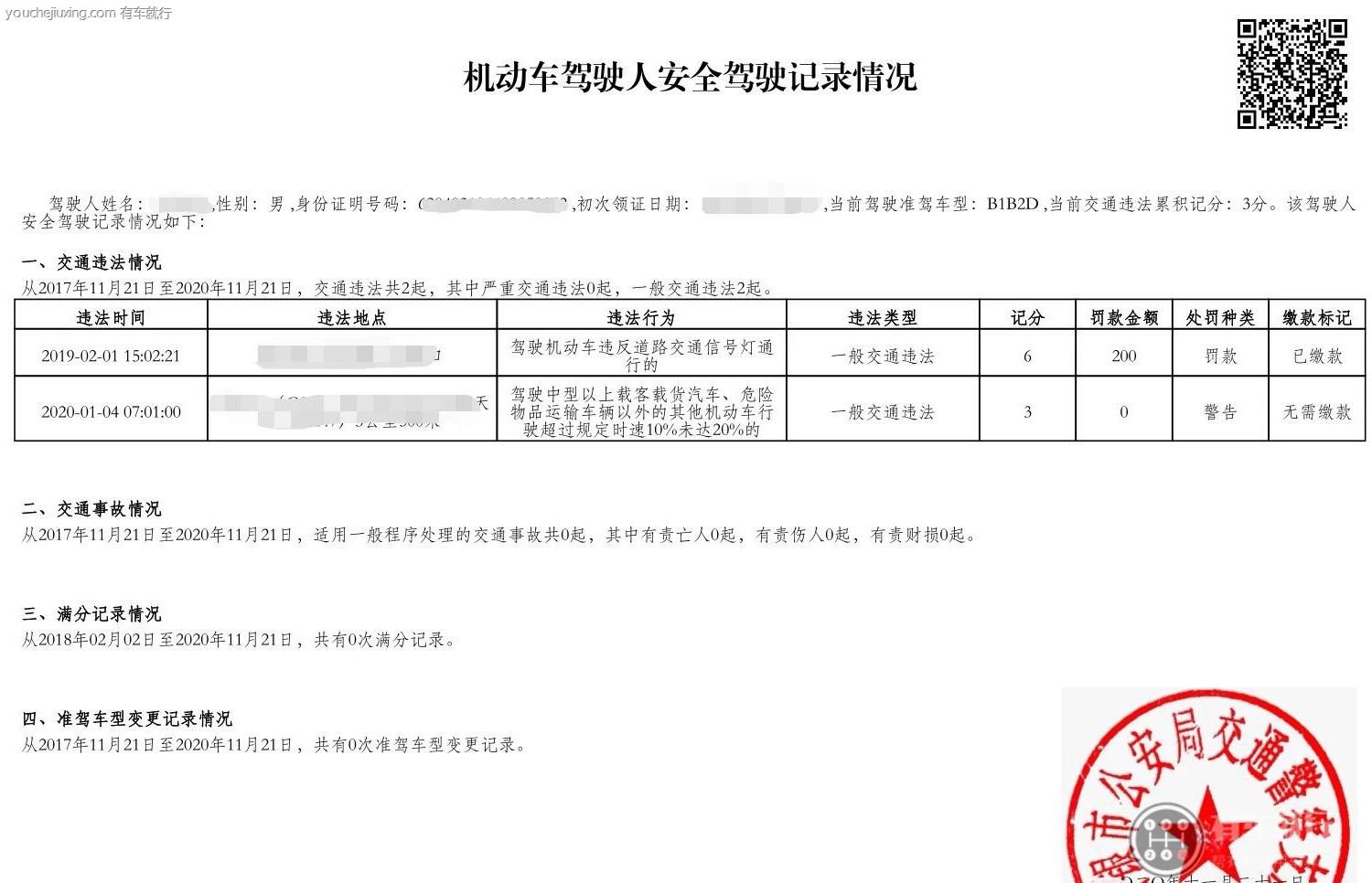 安全驾驶记录单样本