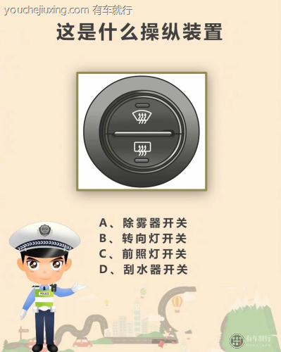 正确答案: 4,危险报警闪光灯开关;4,危险报警闪光灯开关;3,刮水器开关