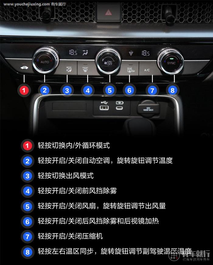 本田crv空调开关使用图解 2023款crv空调面板怎么制冷制热